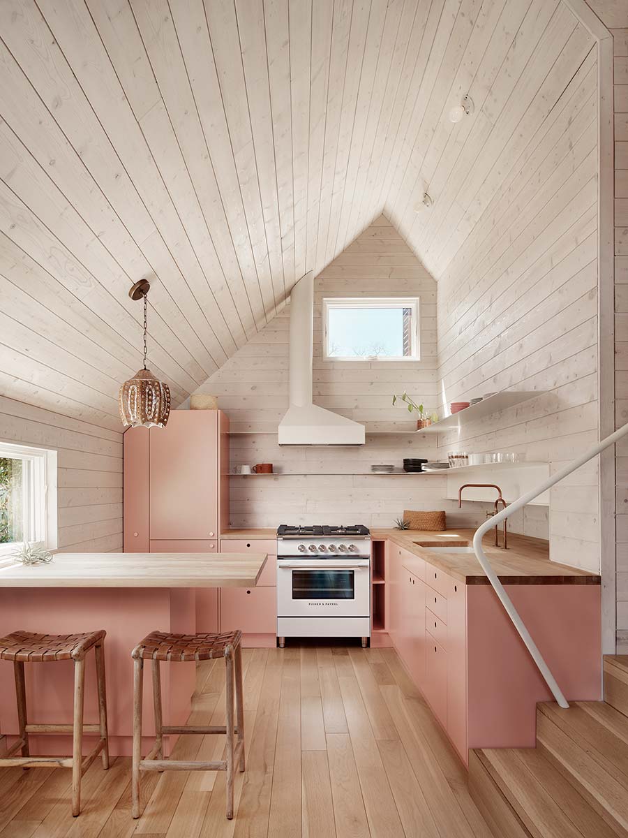 Softly painted kitchen with unique angles