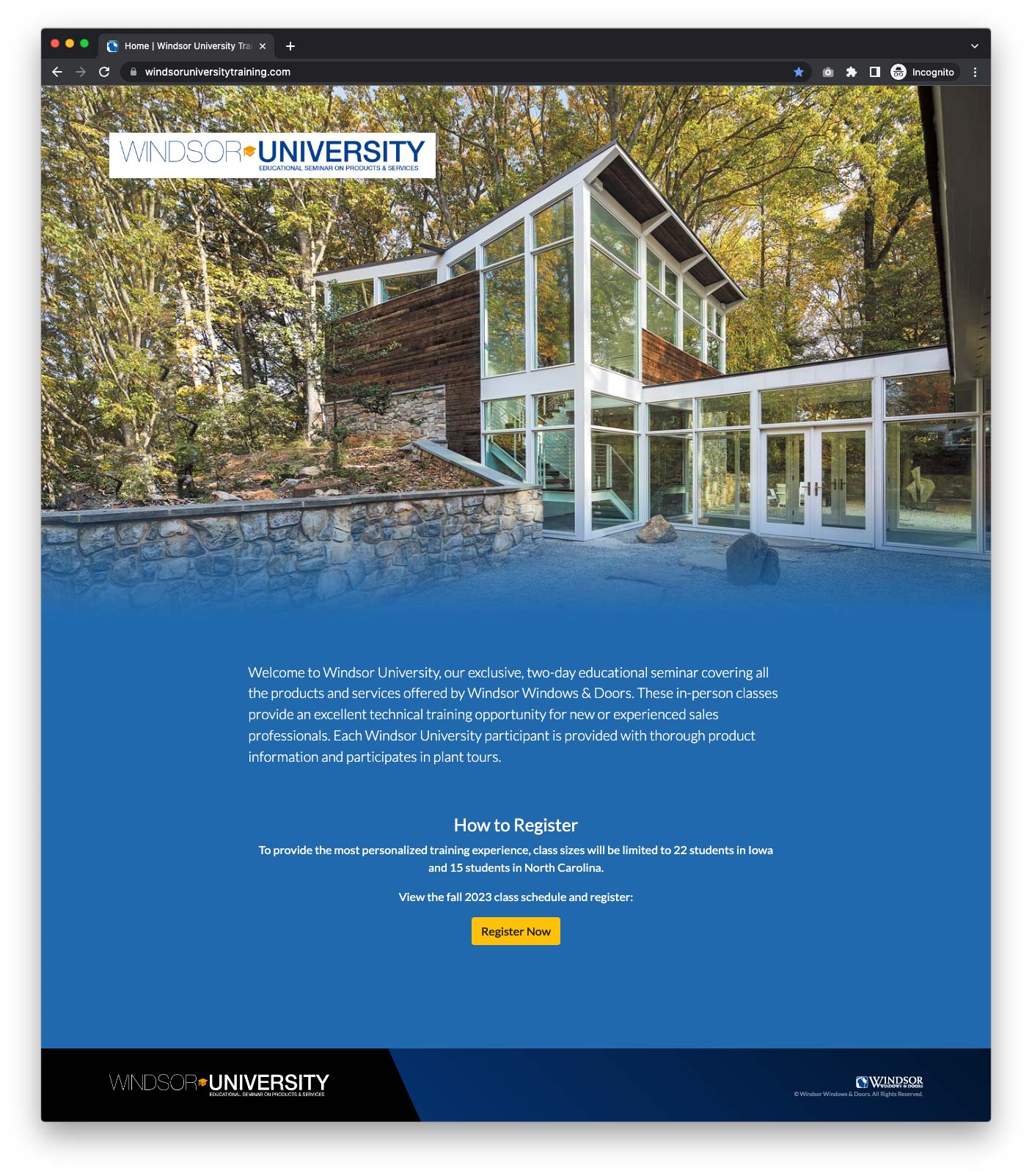 Windsor University Website Screenshot