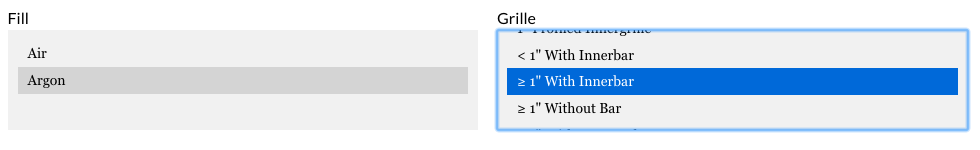 Choose your window fill and grille types