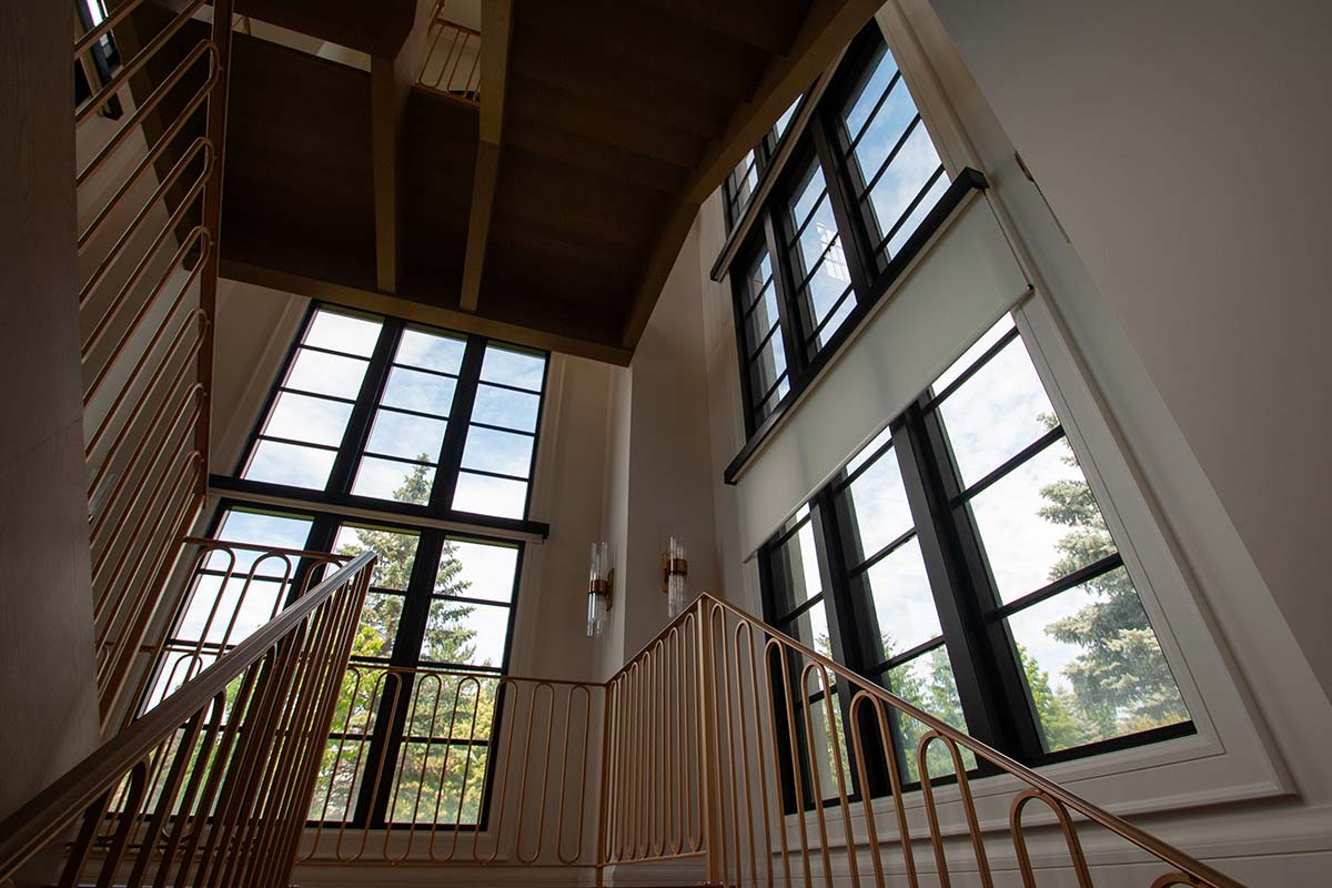 Large black clad stairwell windows