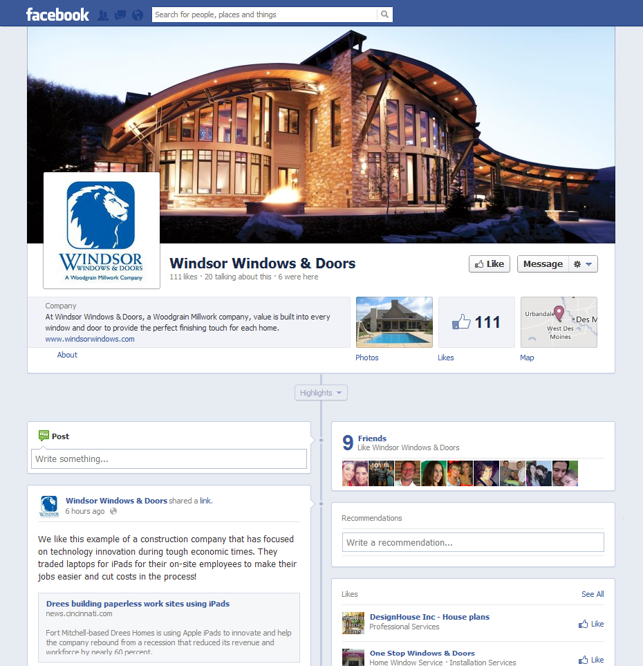 Facebook Page for Windsor Windows 2012