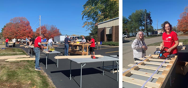 Team assembles beds for children