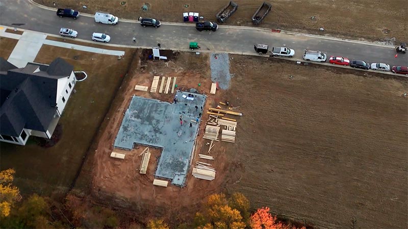 Aerial view of home foundation