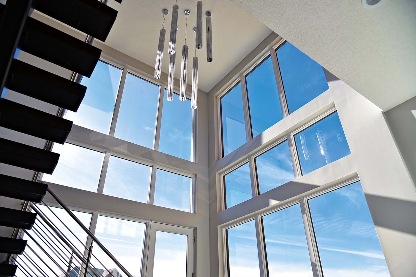 Interior corner of a building with full bank of windows